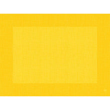 The Bio-Dunicel Sets 30x40 Linnea yellow from Duni GmbH are rectangular, textured, biodegradable placemats with a subtle cross-hatch pattern and a darker yellow border - perfect for eco-friendly table decorations. Pack of 100 pieces.