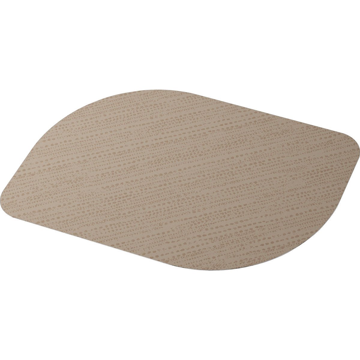A single bio-Dunicel set 28x38 cm in stucco greige by Duni GmbH, with an irregular shape with rounded edges and a dotted line pattern - ideal for stylishly set tables. Pictured on a white background. Package: 100 pieces.