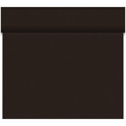 The Duni GmbH Bio-DC-Tete a Tete 0.4x24m is a solid dark brown rectangle made of biodegradable material, with a subtle horizontal shadow or crease near the top edge, depicted on a white background.