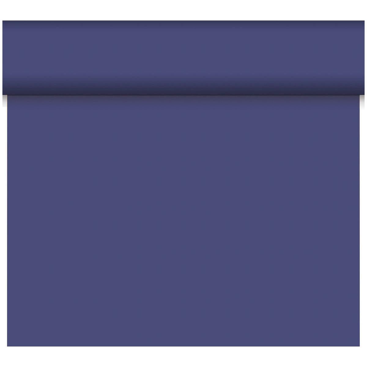 The Duni GmbH Bio-DC-Tete a Tete 0.4x24m has a solid blue, matte surface without patterns. Made of biodegradable material, it offers sustainable decoration. The roll is partially unrolled in front of a plain white background.