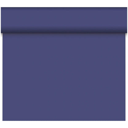 The Duni GmbH Bio-DC-Tete a Tete 0.4x24m has a solid blue, matte surface without patterns. Made of biodegradable material, it offers sustainable decoration. The roll is partially unrolled in front of a plain white background.