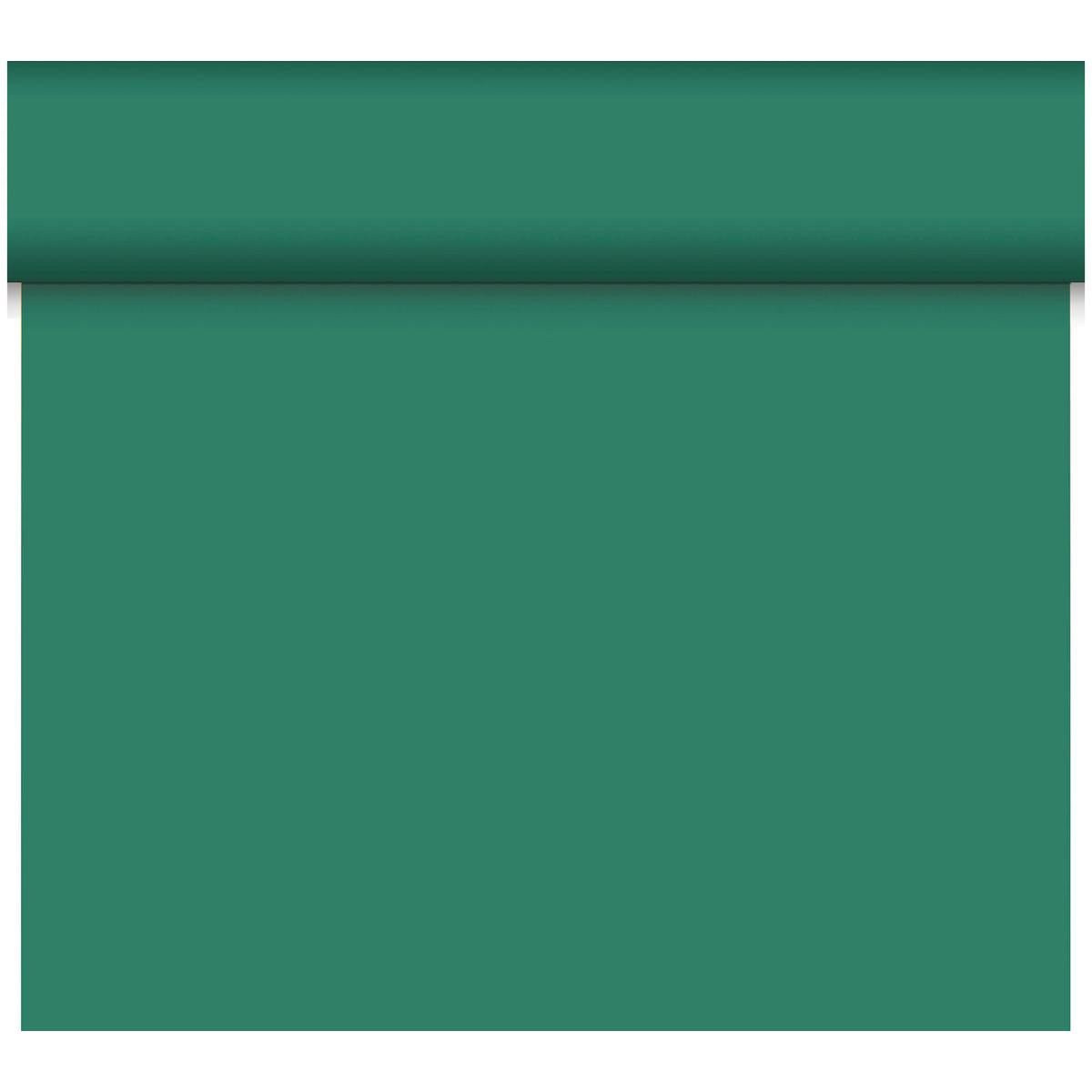 A partially unrolled Bio-DC-Tete a Tete 0.4x24m by Duni GmbH shows its solid green, biodegradable surface - perfect for sustainable decorations.