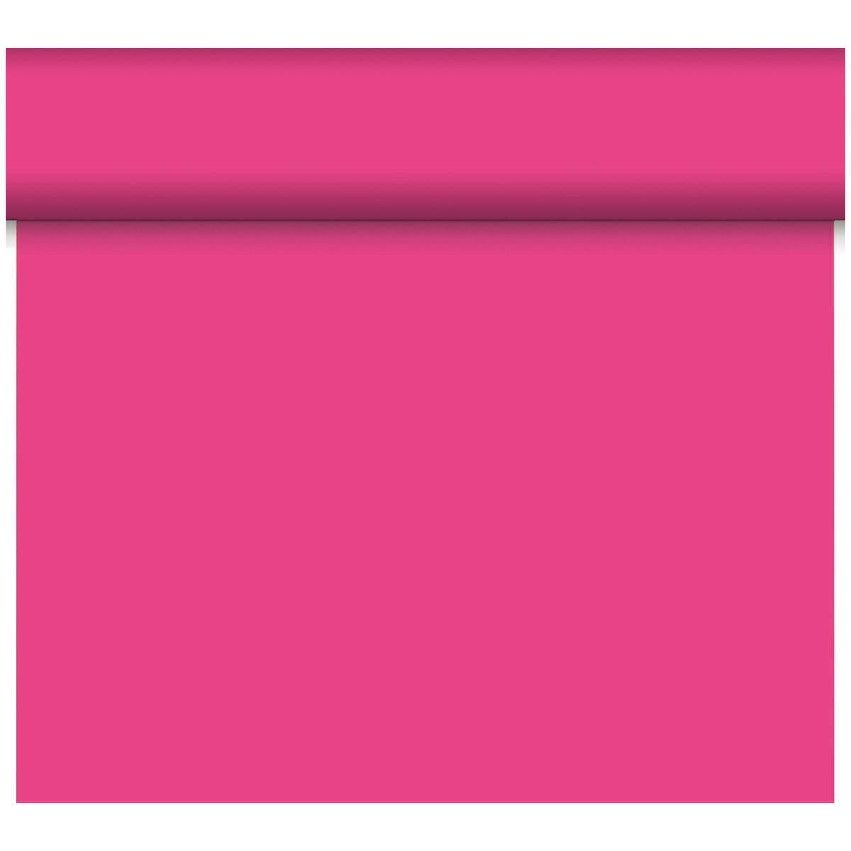 A partially unrolled roll of Bio-DC-Tete a Tete 0.4x24m by Duni GmbH reveals a smooth, matte, magenta, biodegradable surface, with a visible shadow under the roll at the top of the image.