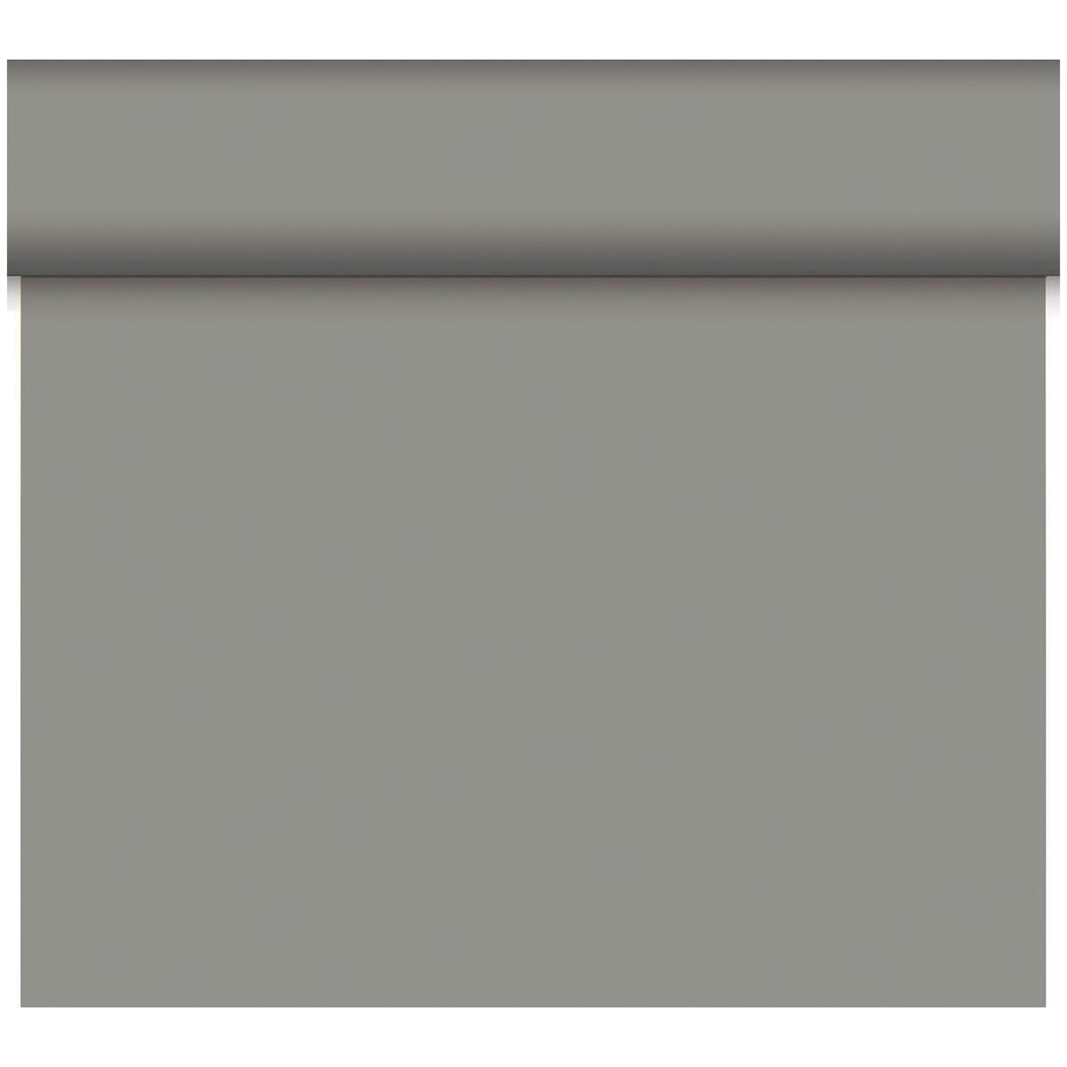 A partially unrolled roll of Duni GmbH Bio-DC-Tete a Tete 0.4x24m, a solid light gray wallpaper with a smooth, matte surface, depicted against a solid white background.