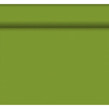 The Bio-DC-Tete a Tete 0.4x24m by Duni GmbH features a solid olive green surface with a horizontal raised line at the top, creating a subtle shadow - an eco-friendly design inspired by biodegradable materials.