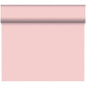 A roll of Duni GmbH Bio-DC-Tete a Tete 0.4x24m light pink wallpaper is partially unrolled, revealing its smooth, solid surface; the top part remains rolled while the rest hangs vertically.