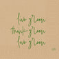 Beige cellulose napkins 33 cm, 3-ply by Duni GmbH with green "live green, think green, love green" lettering and geometric dot patterns. Environmentally friendly. Pack of 50 pieces.