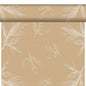 The Bio-DC-Tete a Tete 0.4x24m from Duni GmbH is a light brown, environmentally friendly wallpaper with a subtle vertical pinstripe and white, sketch-like botanical leaf patterns.