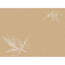 A light brown background with subtle vertical stripes and white botanical illustrations in the corners - ideal for presenting Bio-Dunicel sets 30x40 placemat | Pack (100 pieces) by Duni GmbH.