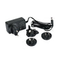 A black power adapter from Duni GmbH with a detachable cable and four plug attachments, compatible as a replacement adapter for LED charging station 206437 - High-quality adapter (1 piece), shown on a white background.