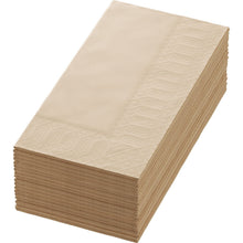 A stack of Duni GmbH Zellt.-Serv.40x40 2-ply BF. natural brown napkins (300 pieces) with decorative embossed edge, made of high-quality 2-ply paper, neatly arranged in a rectangular shape.