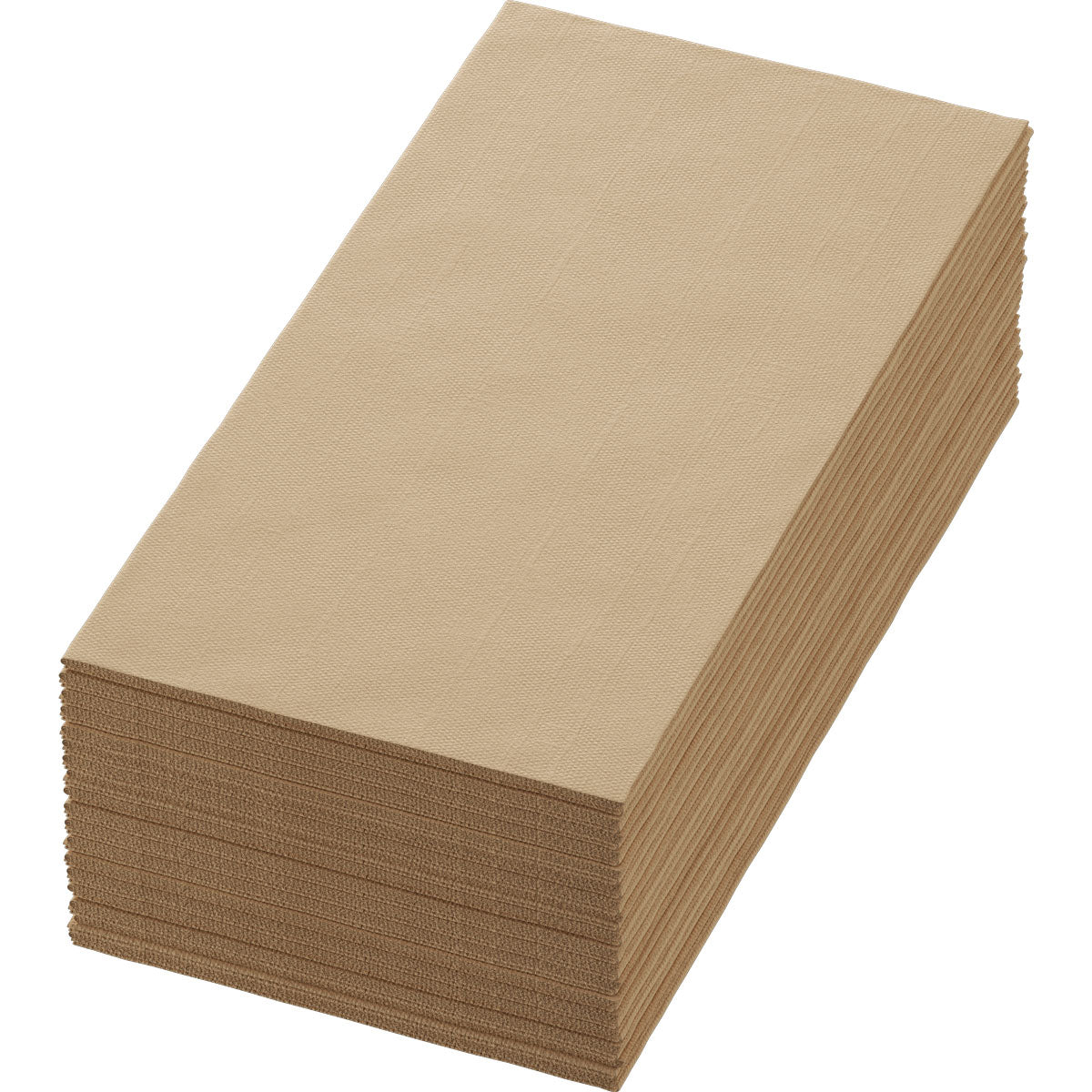 A neatly stacked pile of Duni GmbH Bio-Dunisoft napkins 40x40 cm 1/4-fold natural brown paper napkins (pack, 60 pieces) in rectangular shape against a white background.