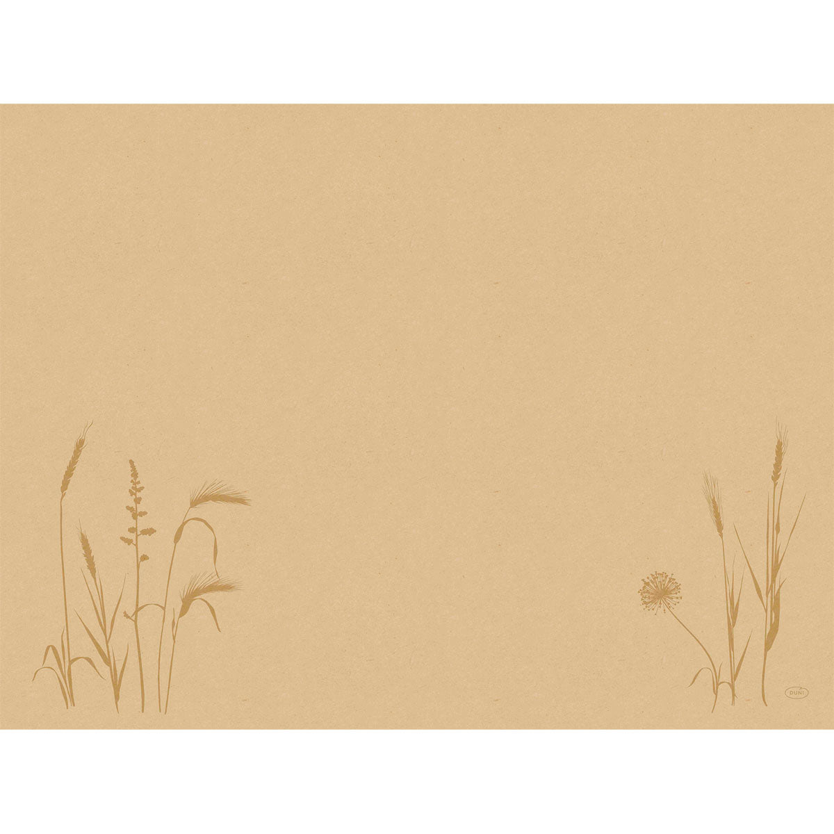 The Duni GmbH Bio-Dunicel sets 30x40 cm meadow natural are light brown, biodegradable placemats with simple grass and wildflower line art - ideal eco-friendly placemats for any setting. The package contains 100 pieces.