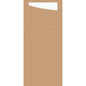 The SACCHETTO 190x85mm eco brown from Duni GmbH is partially hidden behind a large light brown surface with subtle curves. It features a dotted white design and uses recyclable materials for an eco-friendly touch.