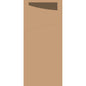 A brown, rectangular SACCHETTO 190x85mm eco brown from Duni GmbH with a dotted diamond pattern sits partially behind curved, peach-colored shapes on a solid peach background, suggesting sustainable packaging and an eco-friendly bag.