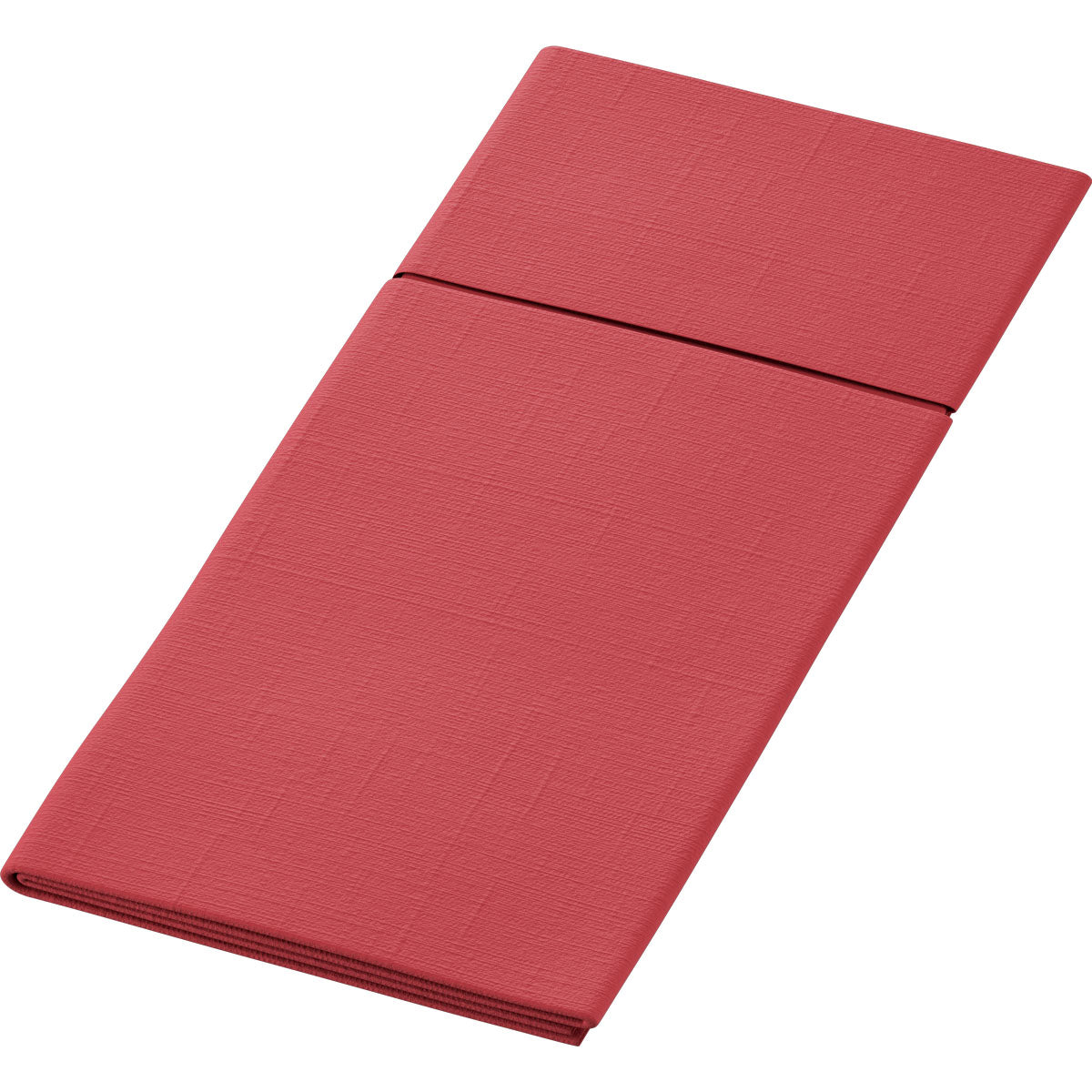 A folded, rectangular red Duniletto-Slim 40x33cm napkin by Duni GmbH with a textured pattern on a white background - perfect as hygienic bases for a stylishly set table.