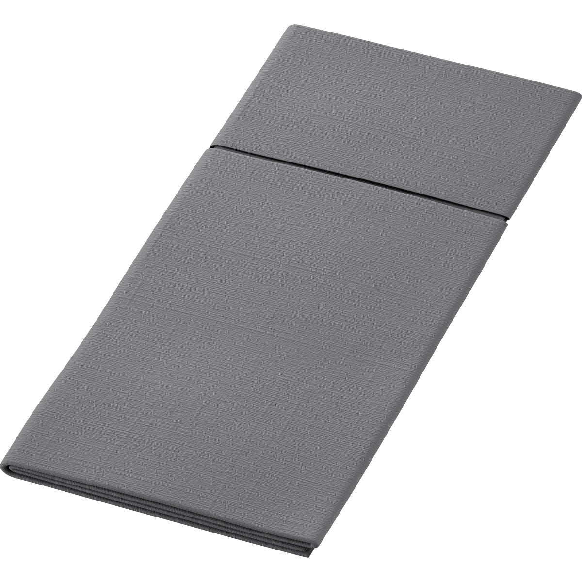 A neatly folded, rectangular gray Duniletto-Slim 40x33cm fabric napkin by Duni GmbH with a subtle texture pattern on a white background.