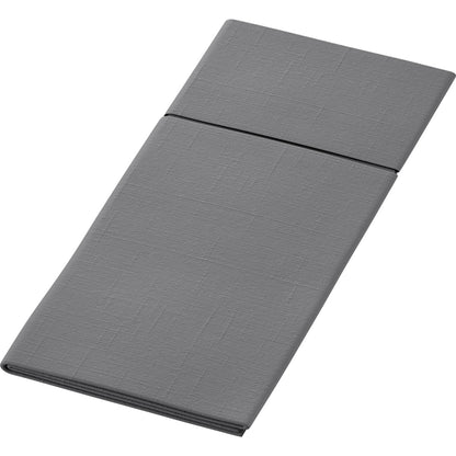 A neatly folded, rectangular gray Duniletto-Slim 40x33cm fabric napkin by Duni GmbH with a subtle texture pattern on a white background.
