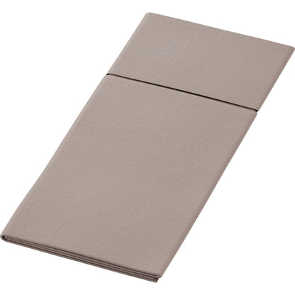 The Duniletto-Slim 40x33cm by Duni GmbH is a folded, rectangular, beige napkin with a visible crease, presented on a plain white background - ideal as a hygienic base for neat, practical use.