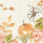 Watercolor illustration with orange and white pumpkins, autumn leaves, berries, and pink flowers on a beige background - ideal for Bio-Dunisoft napkins 40x40cm by Duni GmbH, adding an elegant autumn touch to the sustainably set table.