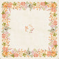 A square beige Dunisilk+ tablecloth (84x84cm) from Duni GmbH with autumn flowers, leaves, and pumpkins in warm tones - ideal as table decoration or matching your Spicy Pumpkin pack (20 pieces); with a central bunch of leaves.