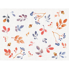 A watercolored autumn foliage, berry, and acorn pattern in autumn gradient colors adorns the Duni GmbH paper placemats 30x40cm Autumn Gradient (pack of 250 pieces) - ideal for a charming table decoration.