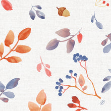 Duni GmbH napkins 40x40 4-ply Classic Autumn Gradient, pack of 50 pieces. Watercolor motif of orange-red leaves, berries, and acorns on a white background with an autumn gradient. Ideal for festive occasions.