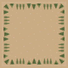A light brown square with white dots and stars, framed by green fir trees, creates a festive look - ideal for table decoration with the Bio-Dunicel tablecloth 84x84cm "Humble Trees" from Duni GmbH (package: 20 pieces, biodegradable).