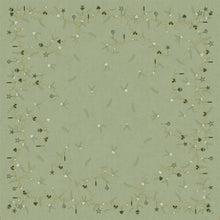 The Bio-Dunicel Tablecloth 84x84 cm Noel Pistachio by Duni GmbH features a light green, square design with golden and dark green tendrils, white blossoms, and stars - perfect for a festive, eco-friendly Christmas table decoration. Package: 20 pieces.