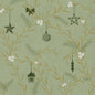Duni napkins 1/4-fold "Noel" (33x33 cm, pistachio green) by Duni GmbH feature a green design with golden branches, white berries, stars, ribbons, a house, and ornaments for a festive table. Pack of 250 pieces.