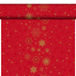 The organic Dunicel-Tete a Tete 0.4x24m from Duni GmbH features golden snowflakes and stars on red, ideal for a festive look or as an eco-friendly tablecloth for your sustainable table decoration.
