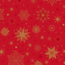 The Duni napkins Classic Stargazing red (40x40 cm, 4-ply, 50 pieces) from Duni GmbH have a festive red background with golden and yellow star patterns - ideal for adding elegance to special occasions.