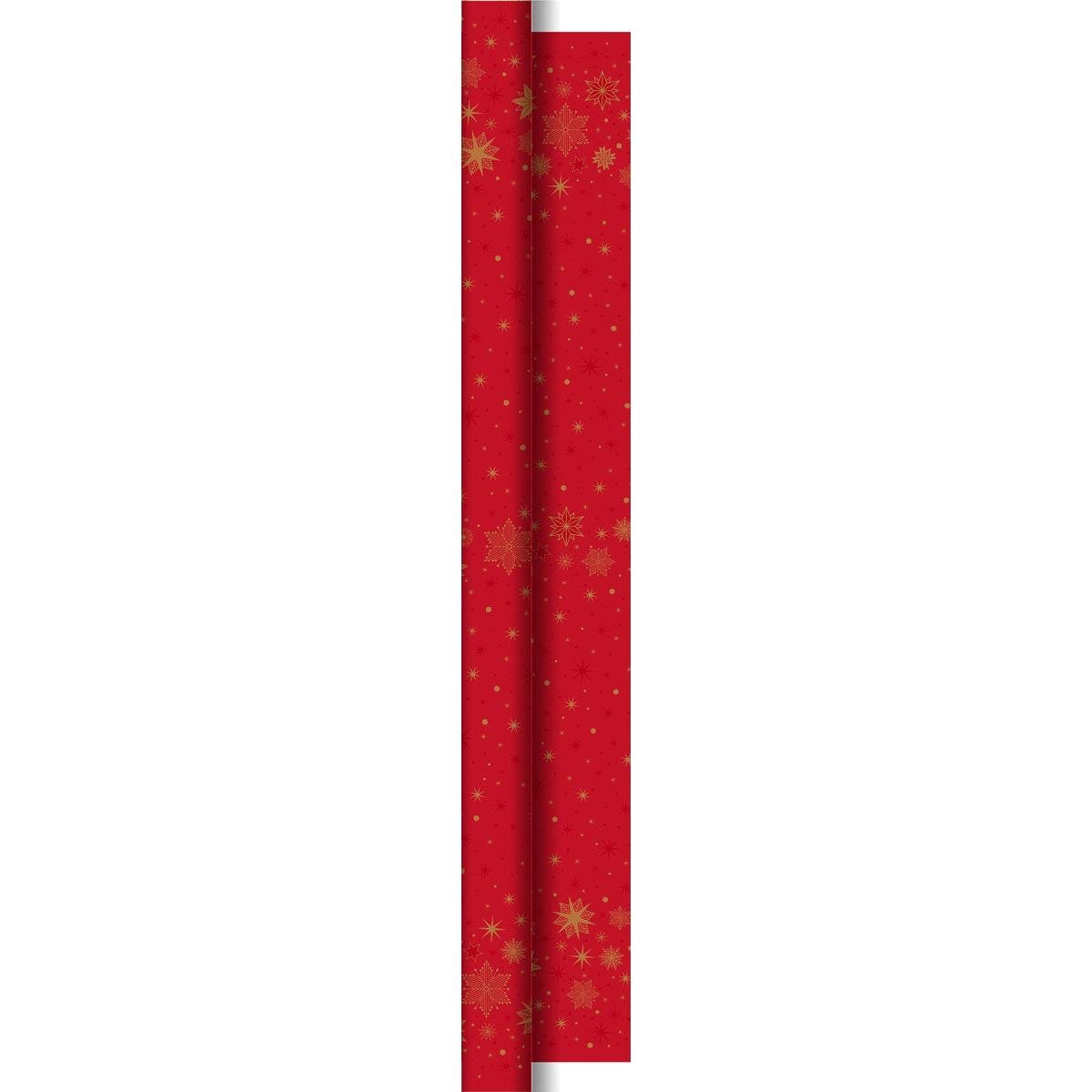 The Dunicel roll 10x1.18m in red with Star Stargazing pattern from Duni GmbH is ideal as festive table decoration or for wrapping special gifts. The package contains 1 piece.