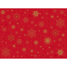 The Duni GmbH paper placemats 30x40 cm in Stargazing red feature golden snowflakes and stars for a festive atmosphere - ideal for celebrations, available in a pack of 250.