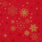 Duni GmbH Napkins 1/4-Fold, 40x40 cm in Red with "Stargazing" Design: Various golden stars and snowflakes adorn the background, complemented by golden and red dots. Elegant 3-ply napkins in a pack of 250.