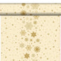 The organic Dunicel-Tete a Tete 0.4x24m from Duni GmbH is a cream-colored, eco-friendly paper with golden snowflakes, stars, and dots - ideal for sustainable table decoration. Partially unrolled, it unfolds its festive charm.