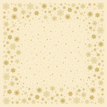 The Bio-Dunicel tablecloth 84x84cm Stargazing cream by Duni GmbH has a light yellow background with a golden snowflake and star border, which is dense at the edges and sparser towards the center - ideal for table decoration. Pack of 20 pieces.
