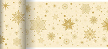 The Bio-DC table runner 0.15x20m Stargazing by Duni GmbH is an eco-friendly, biodegradable table runner in beige with golden snowflakes, stars, and dots - perfect for festive, sustainable celebrations.