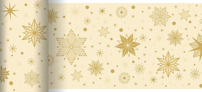 The Bio-DC table runner 0.15x20m Stargazing by Duni GmbH is an eco-friendly, biodegradable table runner in beige with golden snowflakes, stars, and dots - perfect for festive, sustainable celebrations.