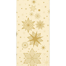 The napkins 40x40 3-ply 1/8 Stargazing cream from Duni GmbH have a beige background with various golden snowflakes and small stars in a repeating pattern. The package contains 250 napkins.