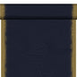 The organic Dunicel-Tete a Tete 0.4x24m from Duni GmbH is a dark blue scroll with golden edges and subtle wave lines, partially unrolled and lying on a white background - like an eco-friendly tablecloth.