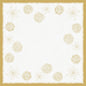 The Bio-Dunicel tablecloth 84x84cm Sparkly white from Duni GmbH has a square white background with a textured golden border and star patterns on the edges, as well as wave lines in the middle - perfect for an environmentally friendly table setting. Pack (20 pieces).