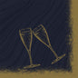 Two gold-illustrated champagne glasses clink against a dark blue-gold, textured background and perfectly match the Bio-Dunisoft napkins 40x40cm by Duni GmbH for your eco-conscious celebrations.