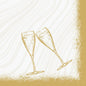 A simple illustration of two clinking champagne glasses with a textured gold rim and wave-shaped background lines highlights the Bio-Dunisoft napkins 40x40cm by Duni GmbH for an eco-conscious celebration.