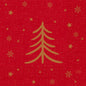 A golden stylized Christmas tree stands on a red grid background with golden stars and snowflakes - ideal for the napkins 33x33 3-ply 1/4 Shimmer Trees by Duni GmbH, pack (250 pieces).
