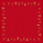 The Dunisilk(Plus) tablecloth 84x84 from Duni GmbH with a red background, golden edge, and stylized trees features small golden stars and dots in a symmetrical pattern - perfect for a festive, water-repellent table decoration.
