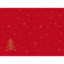Paper placemats 30x40cm Shimmer Trees by Duni GmbH: Red design with subtle pattern, golden Christmas tree at the bottom left, gold stars and snowflakes - ideal for festive table decoration. Pack of 250 pieces.