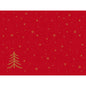 Paper placemats 30x40cm Shimmer Trees by Duni GmbH: Red design with subtle pattern, golden Christmas tree at the bottom left, gold stars and snowflakes - ideal for festive table decoration. Pack of 250 pieces.