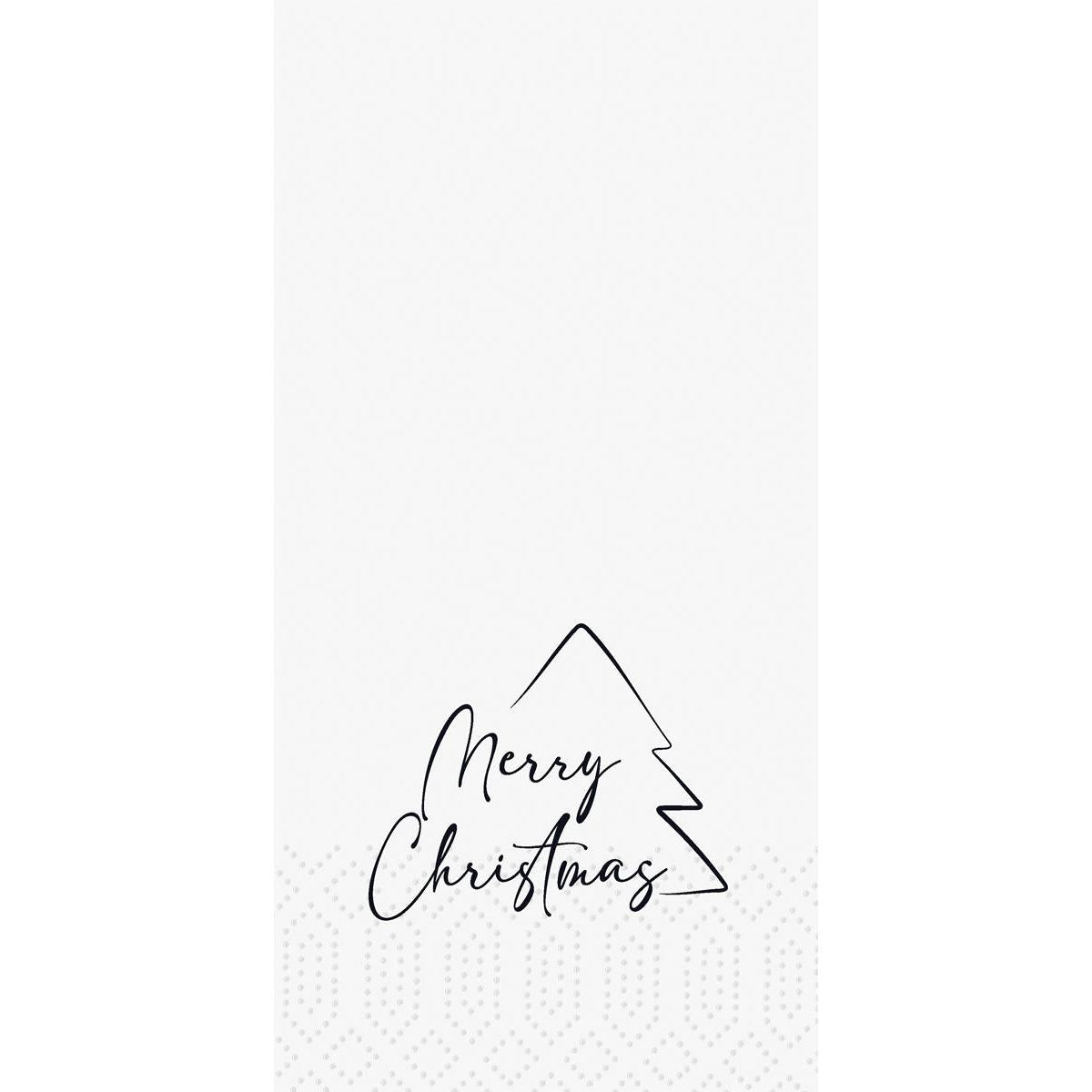 Minimalist design with a black-bordered Christmas tree and "Merry Christmas" in cursive on a white, dotted background - ideal for Duni GmbH napkins 33x33 2-ply 1/8 Merry Xmas Tree, pack (300 pieces).