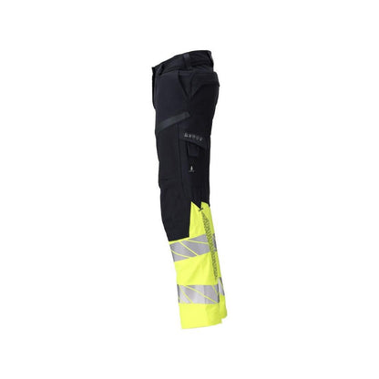 Trousers, women, DIAMOND, knee pockets, stretch trousers Multisafe, black blue/hi-vis yellow